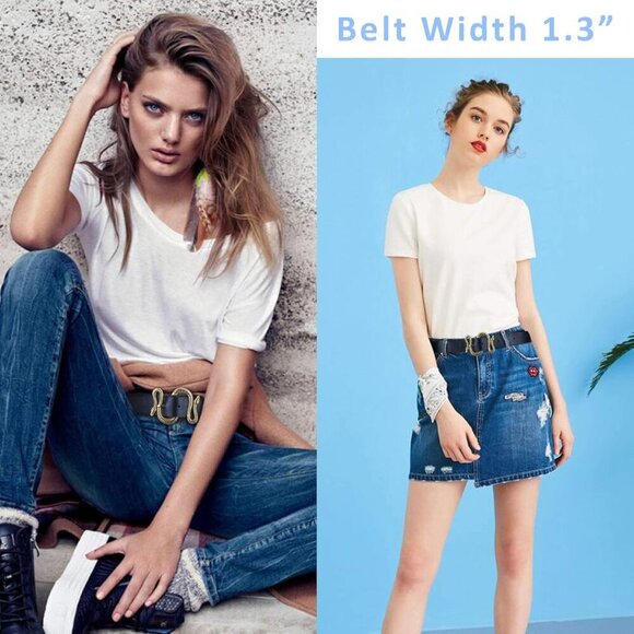 Women's Black Fashion Leather Belt For Dress With Snake Shape Buckle - Picture 3 of 6